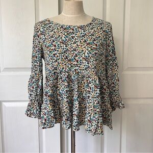 Janice and Delancey Floral Ditzy Babydoll Top M